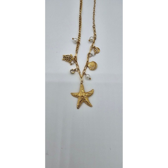Oshena Starfish Charm Necklace Womens OS Gold NEW Nautical Shell Turtle Pearl - Picture 3 of 5